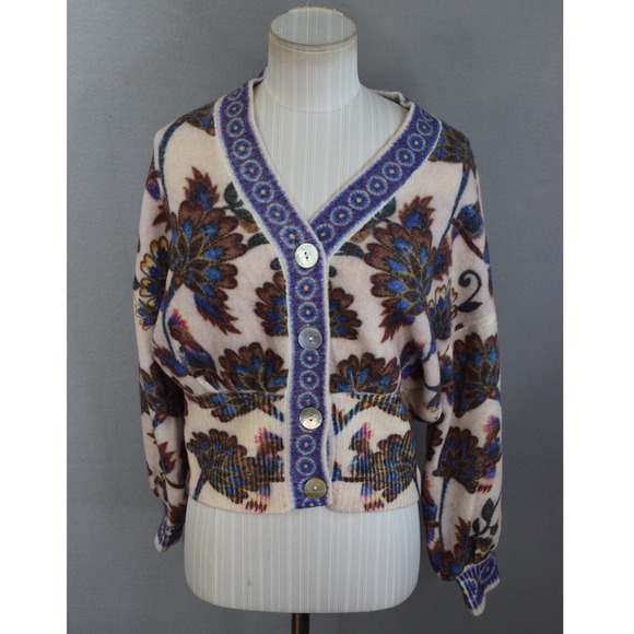FARM Rio Sweaters - Farm Rio Ainika Cardigan M Cream Tropical Floral Toucan Knit Women Sweater